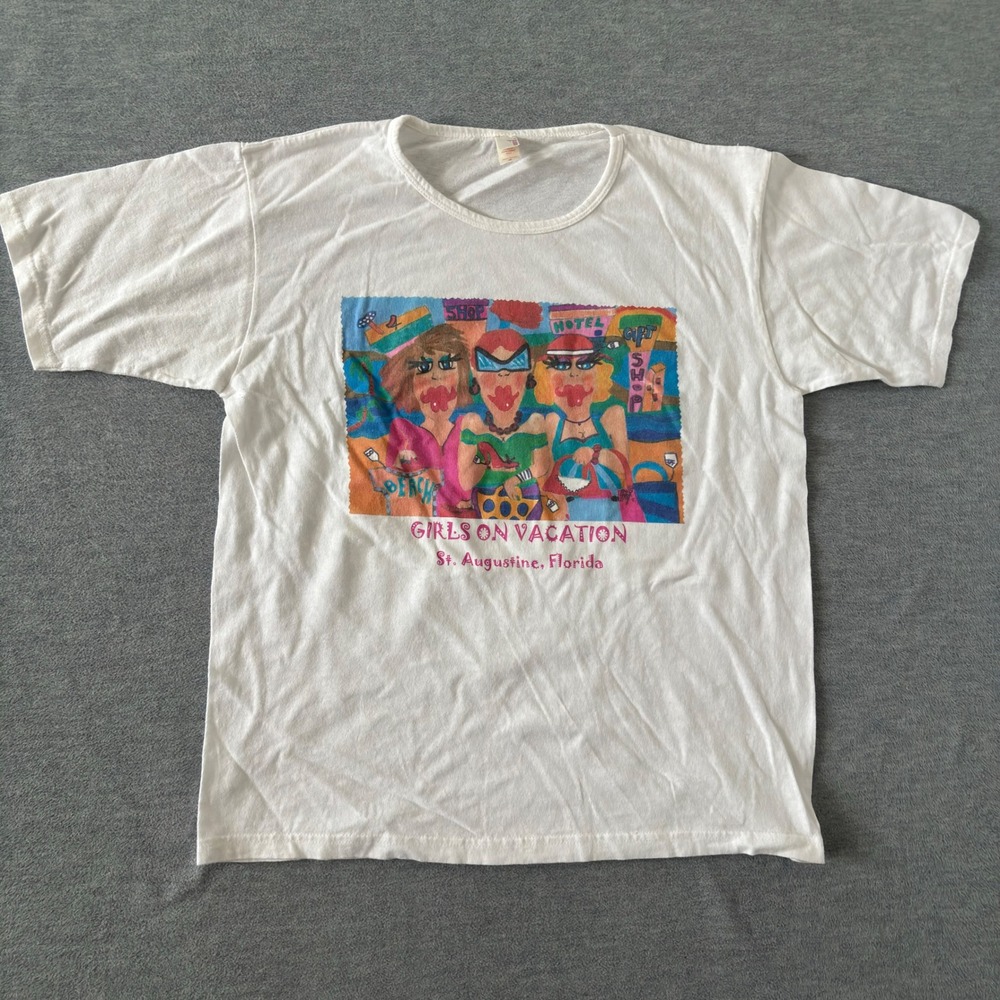 Anvil Girls on Vacation St. Augustine Florida Graphic T-Shirt White Medium